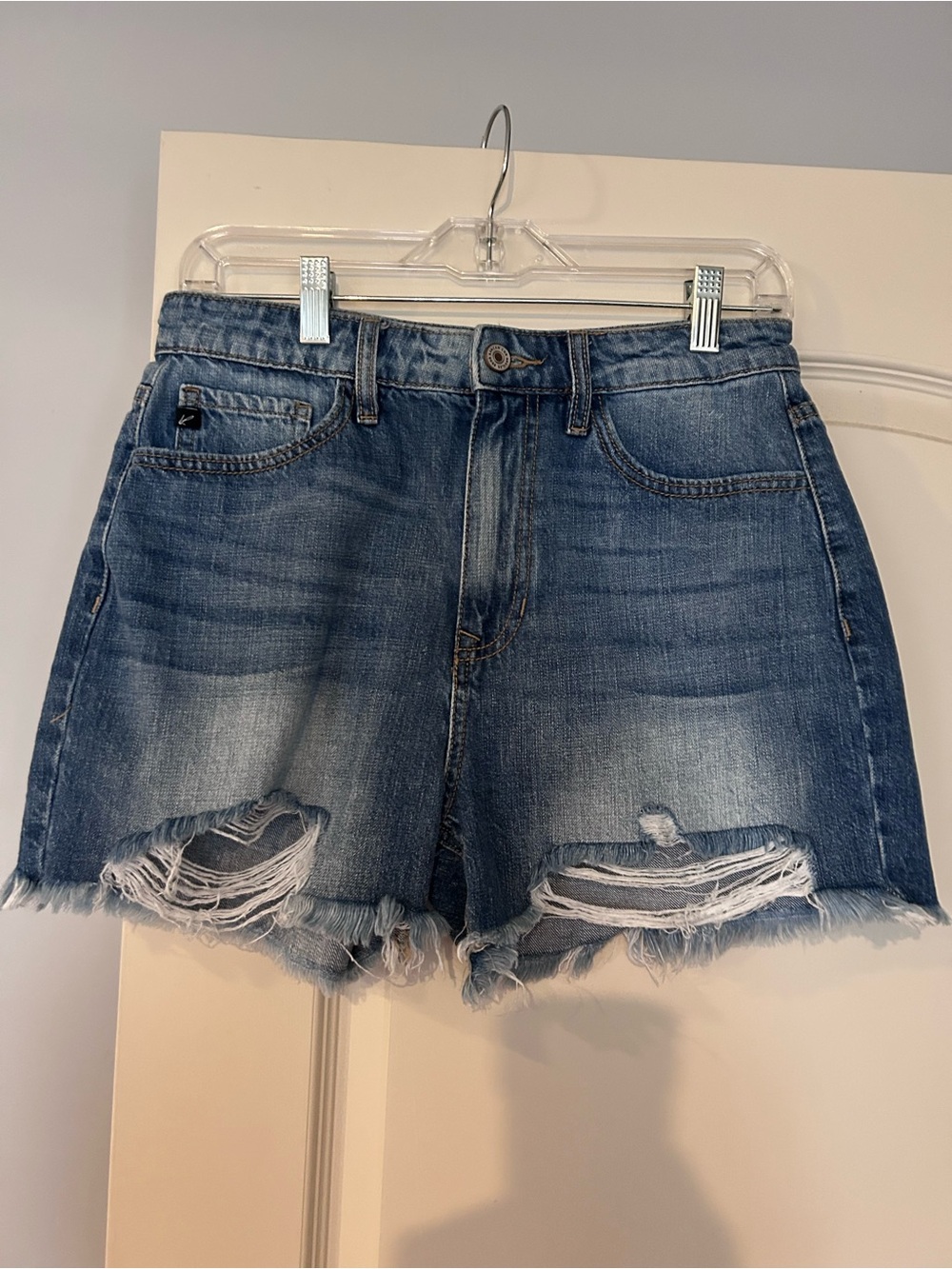 KanCan Distressed High-Rise Denim Shorts - Blue